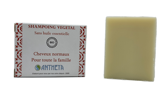 Antheya -- Shampoing solide sans he - toute famille et cheveux normaux (boîte) - 100 g