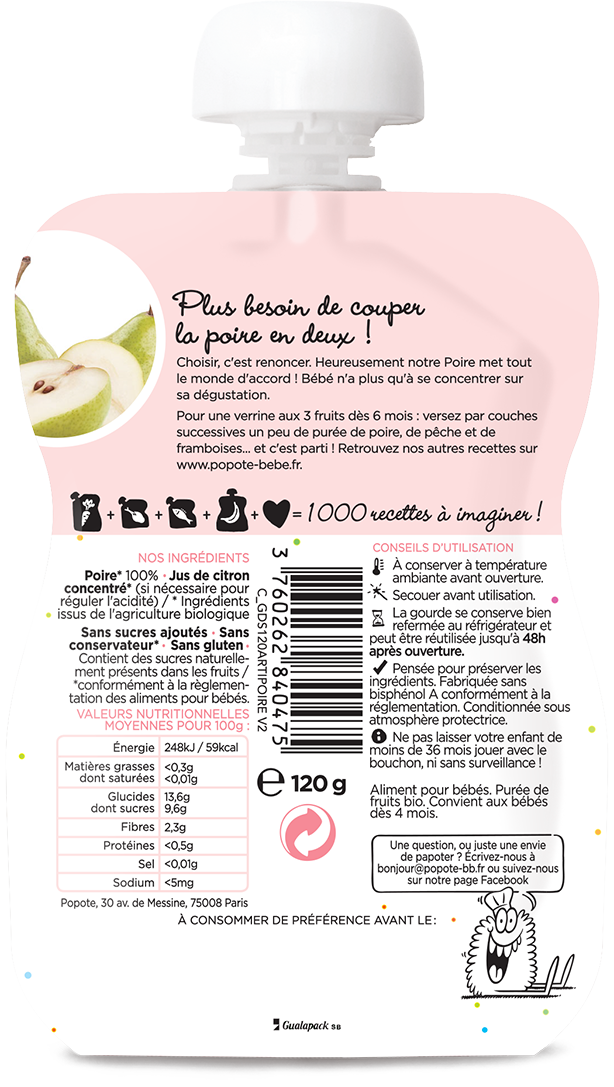 Popote -- Gourde compote poire bio - 120 g